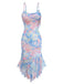 Robe Bretelles Spaghetti Sirène Floral Volant Ourlet Bleu Années 1930 2