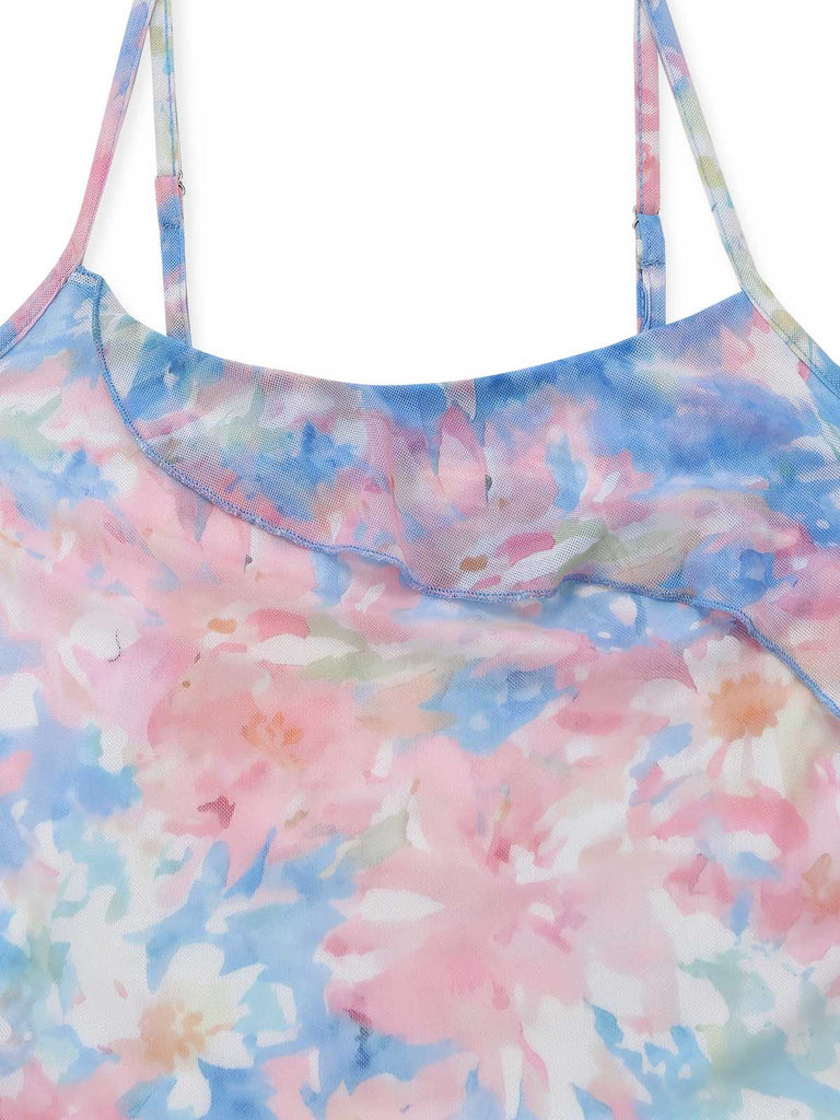 Robe Bretelles Spaghetti Sirène Floral Volant Ourlet Bleu Années 1930 6