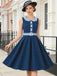 Robe Marine Vichy Col Claudine Ceinturé Évasé Années 1950 2
