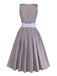 Robe Marron Rayé Col Carré & Floral Apron Années 1950 3