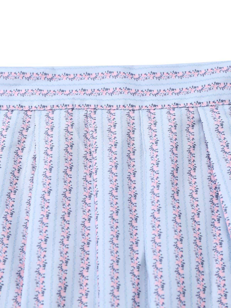 Robe Marron Rayé Col Carré & Floral Apron Années 1950 7