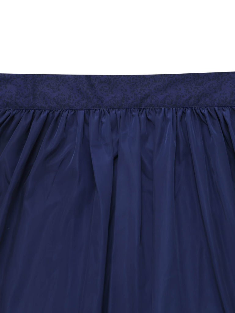 2PCS Robe Velours Jacquard Bleu Foncé Col Carré & Tablier Années 1950 6