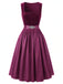 Robe à Col Carré en Velours à Pois et Tablier Prune Années 1950