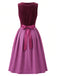Robe à Col Carré en Velours à Pois et Tablier Prune Années 1950