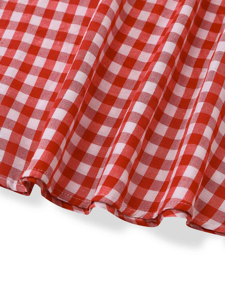 Robe Rouge Vichy Sans Manches Évasé Années 1950 6
