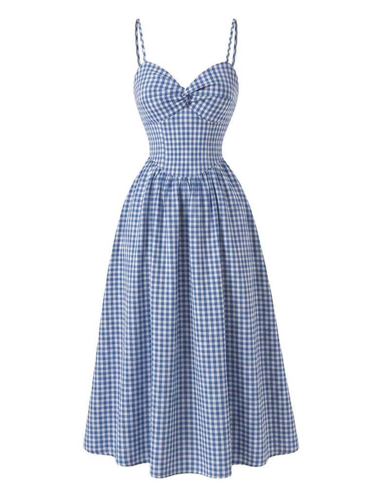 Robe à Bretelles fines Vichy Bleue Années 40