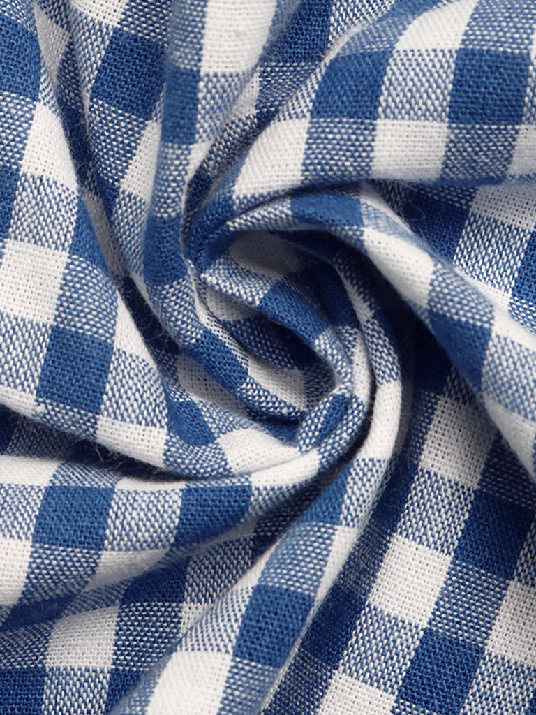 Robe à Bretelles Spaghetti Carreaux Vichy Bleue Années 40