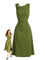 Robe verte encolure asymétrique détails froncés et boucle métal années 60