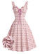 Robe Bretelle à Volants Carreaux Rose Années 50