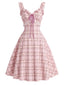 Robe Bretelle à Volants Carreaux Rose Années 50