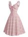 Robe Bretelle à Volants Carreaux Rose Années 50