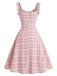 Robe Bretelle à Volants Carreaux Rose Années 50