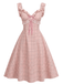 [Prévente] Robe Manches à Volants Nœud Rosette Carreaux Rose Années 50