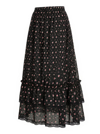 [Prévente] Robe Floral à Volants Étagés Dentelle Petites Fleurs Noir Années 1950 2