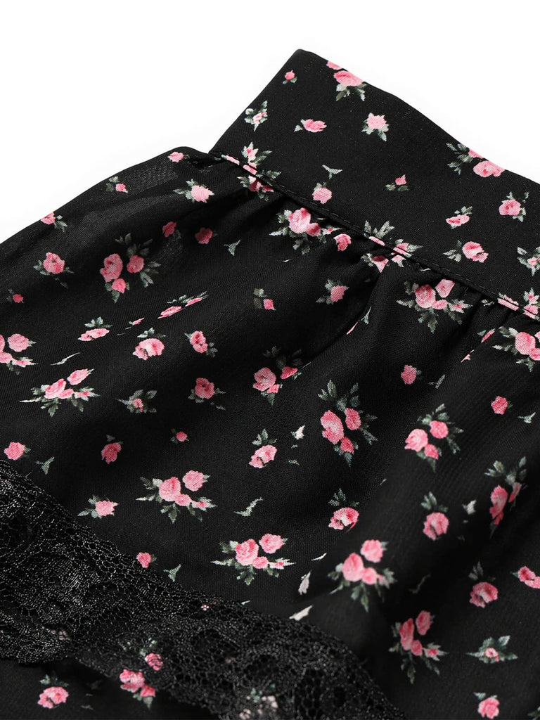 [Prévente] Robe Floral à Volants Étagés Dentelle Petites Fleurs Noir Années 1950 4