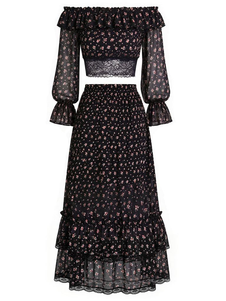 [Prévente] 3PCS Floral Dentelle Longue Petites Fleurs Mini Noir Années 1950 5