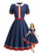 [Prévente] Robe Marine Col Claudine Manches Bouffantes Évasé Années 1950