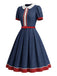 [Prévente] Robe Marine Col Claudine Manches Bouffantes Évasé Années 1950