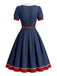 [Prévente] Robe Marine Col Claudine Manches Bouffantes Évasé Années 1950
