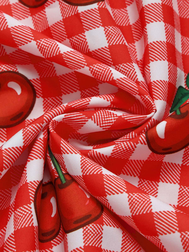 [Prévente] Robe Évasée Rouge Vichy Cerises avec Bretelles à Nœud Années 1950 7
