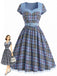 [Prévente] Robe à Carreaux Ceinturée Col Cœur Patchwork Années 1940