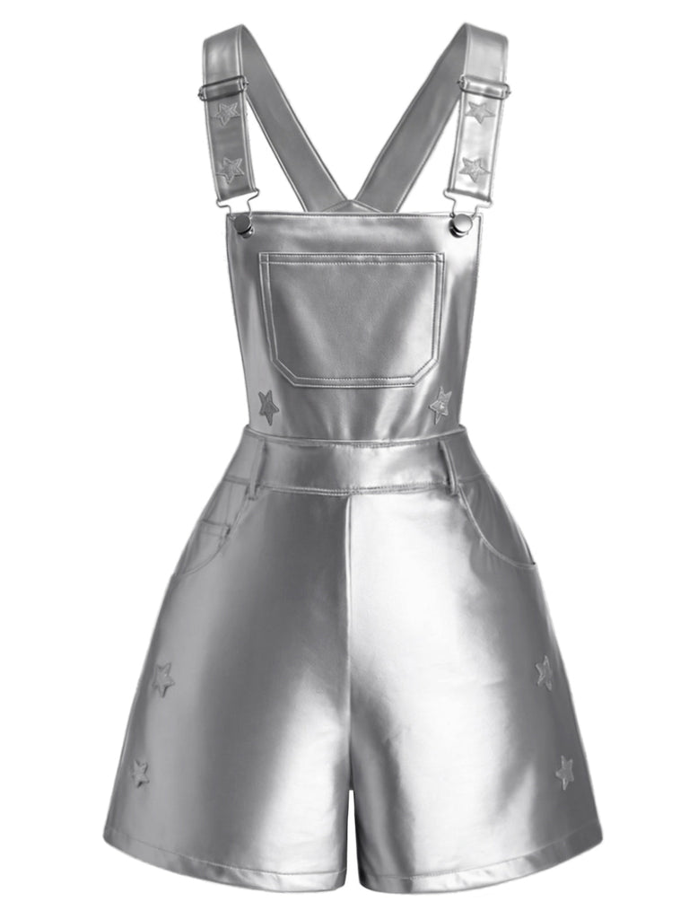 [Prévente] 2PCS Pantalon Argenté Metallic Star Overall et Tube Top Années 1980
