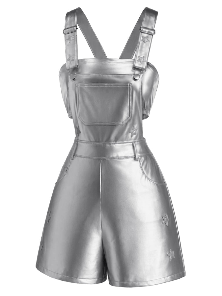 [Prévente] 2PCS Pantalon Argenté Metallic Star Overall et Tube Top Années 1980