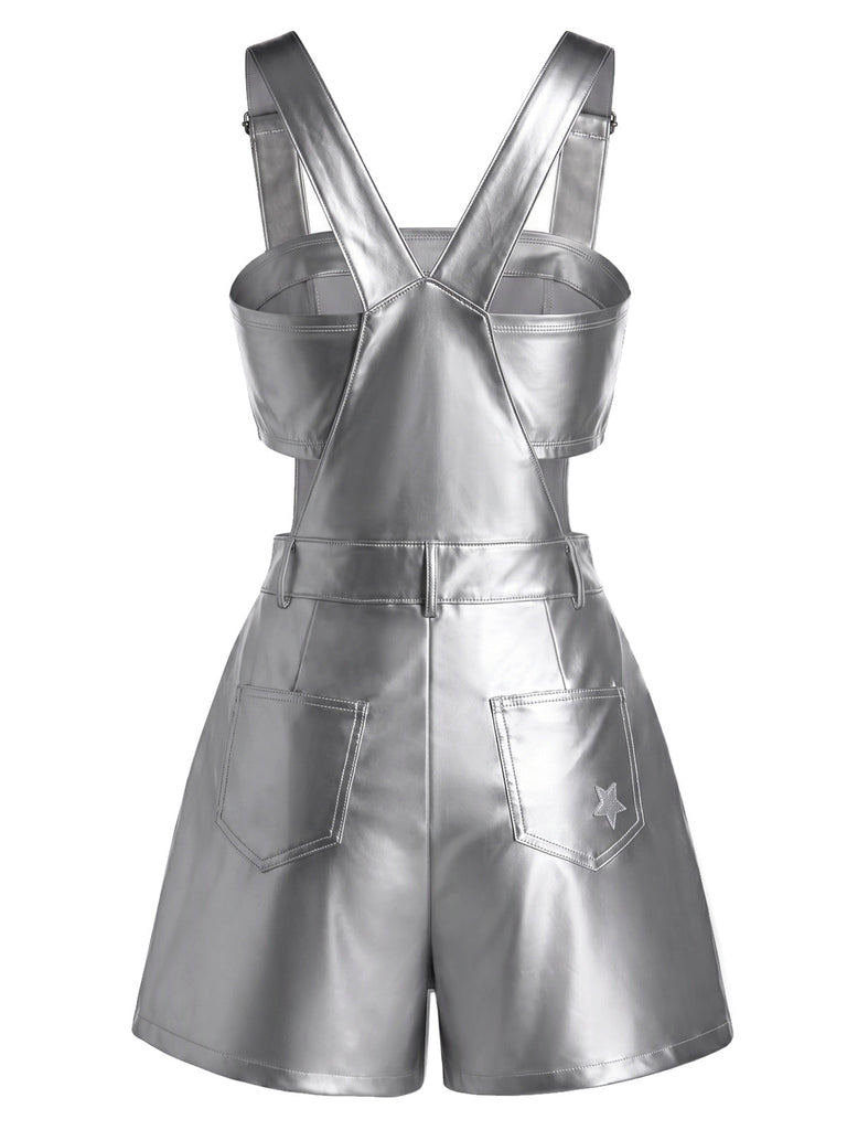 [Prévente] 2PCS Pantalon Argenté Metallic Star Overall et Tube Top Années 1980