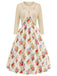 [Prévente] 2PCS Crème Boléro Cardigan et Floral Robe Années 1940