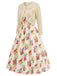 [Prévente] 2PCS Crème Boléro Cardigan et Floral Robe Années 1940