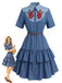 [Prévente] Robe Western Bleu Foncé Rose à Volants Étagés Denim Années 1960