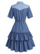 [Prévente] Robe Western Bleu Foncé Rose à Volants Étagés Denim Années 1960 4