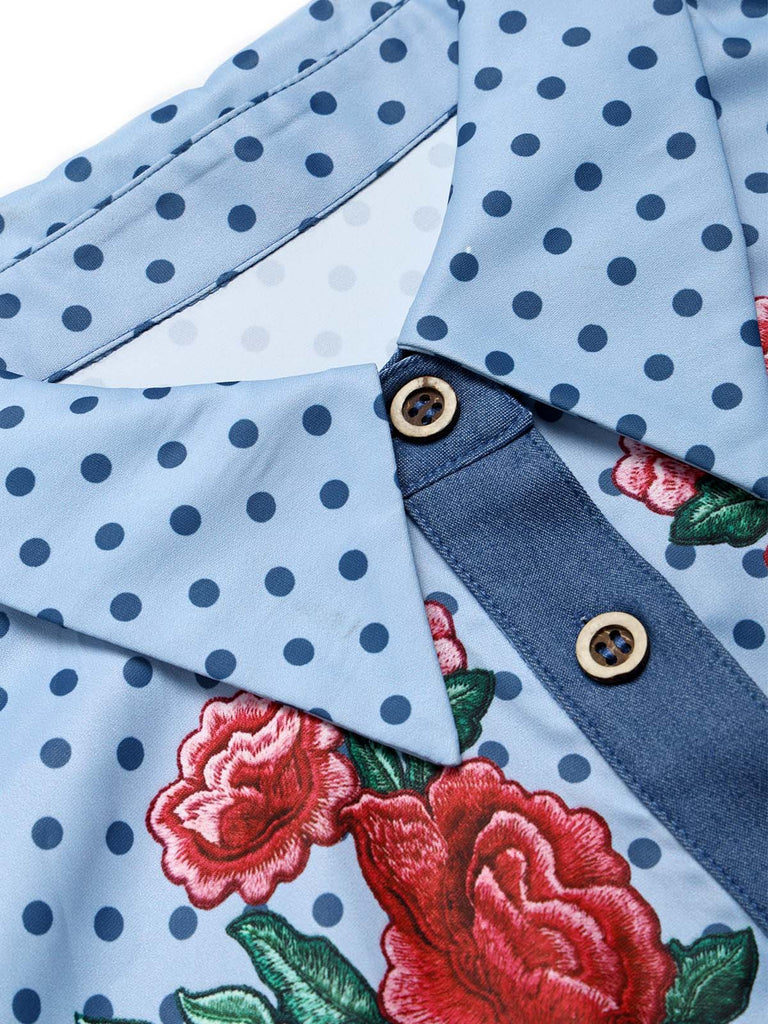 [Prévente] Robe Western Bleu Foncé Rose à Volants Étagés Denim Années 1960 5