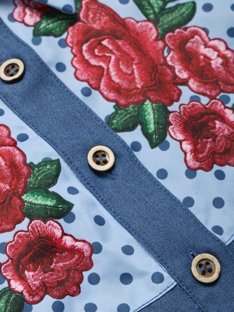 [Prévente] Robe Western Bleu Foncé Rose à Volants Étagés Denim Années 1960 6
