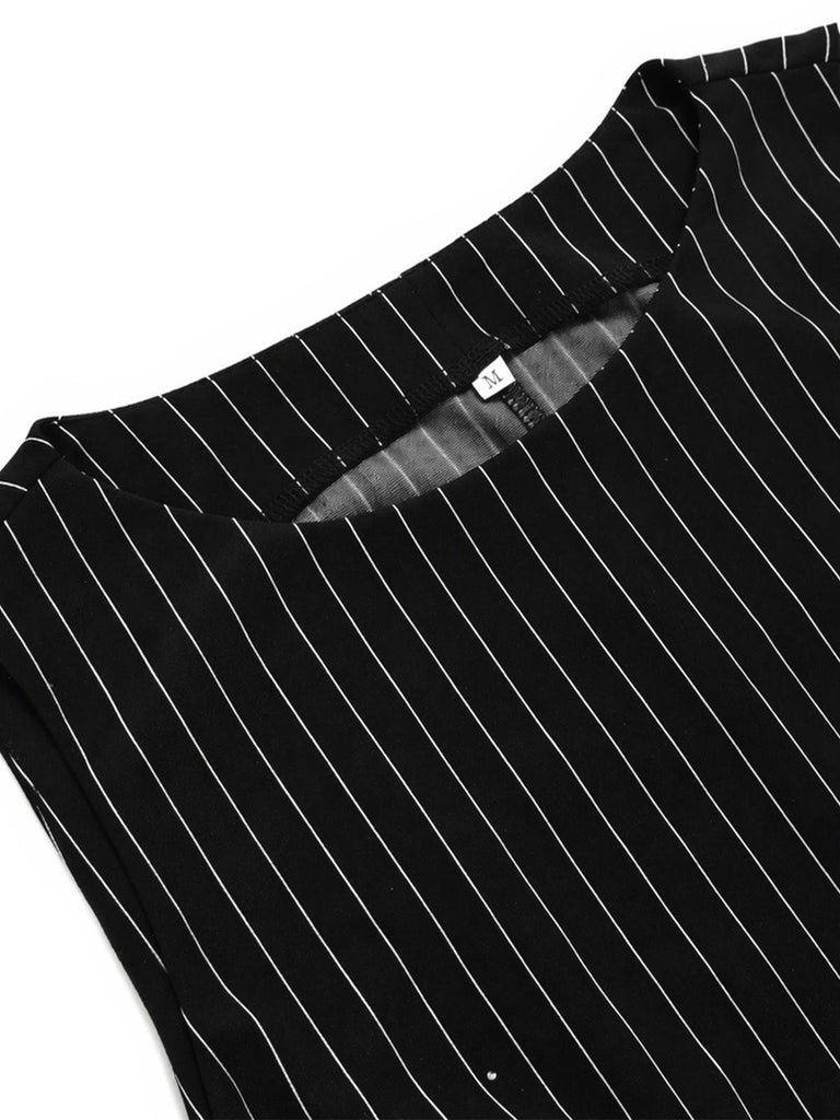 [Prévente] Top Asymétrique Sans Manches Tricoté à Fines Rayures Noir Années 1930