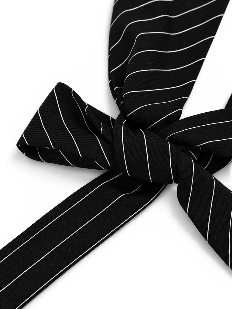 [Prévente] Top Asymétrique Sans Manches Tricoté à Fines Rayures Noir Années 1930