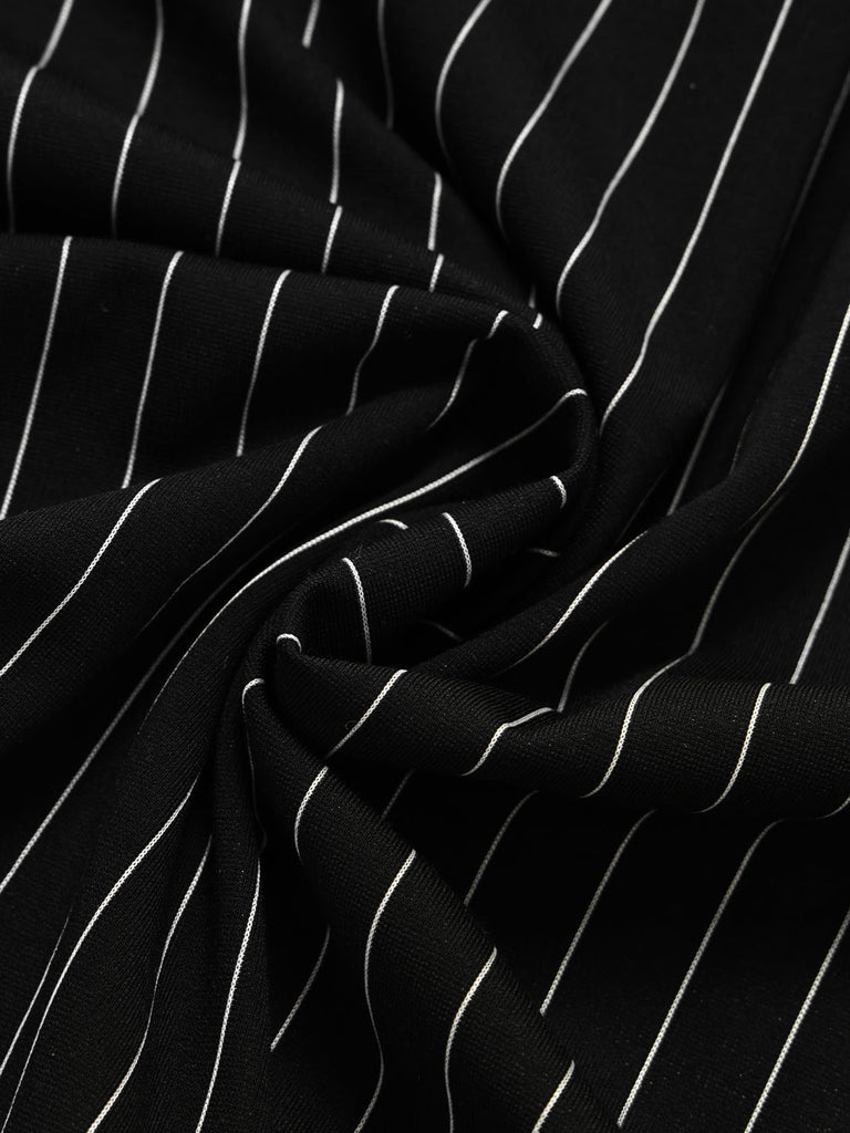 [Prévente] Top Asymétrique Tricoté à Fines Rayures et Pantalon à Jambes Larges Noir Années 1930