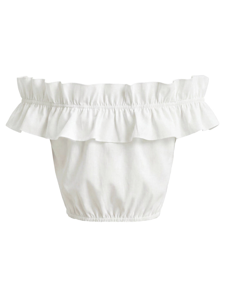[Prévente] Crop Top Blanc Épaules Dénudées à Volants Années 1950 4