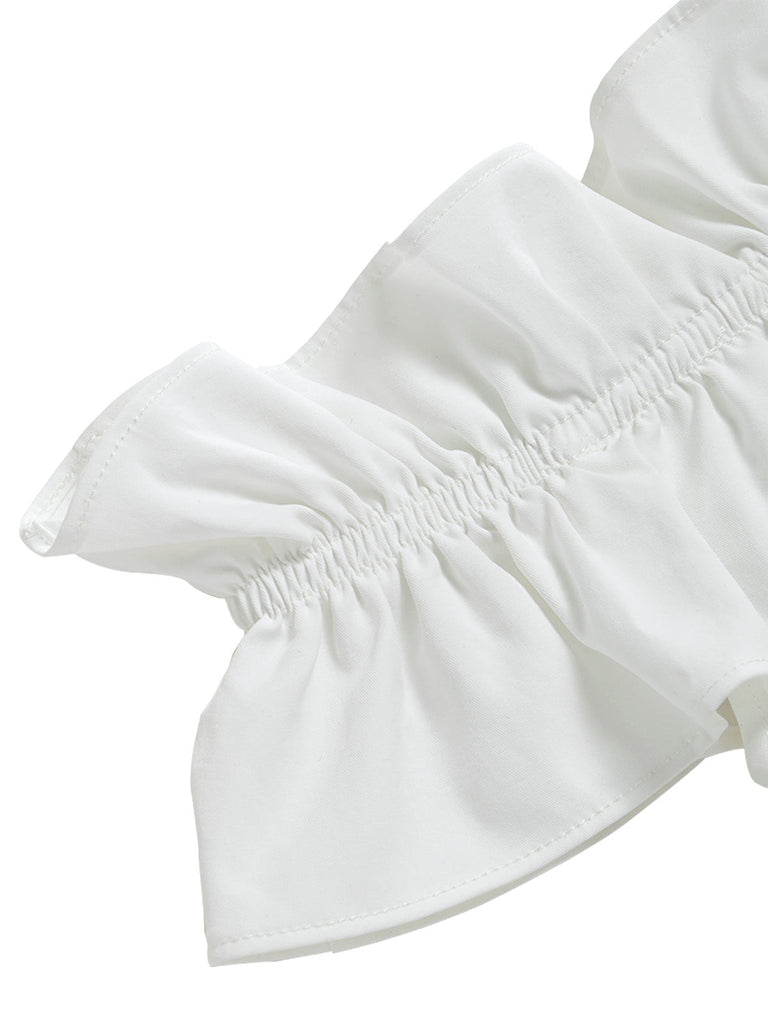 [Prévente] Crop Top Blanc Épaules Dénudées à Volants Années 1950 5