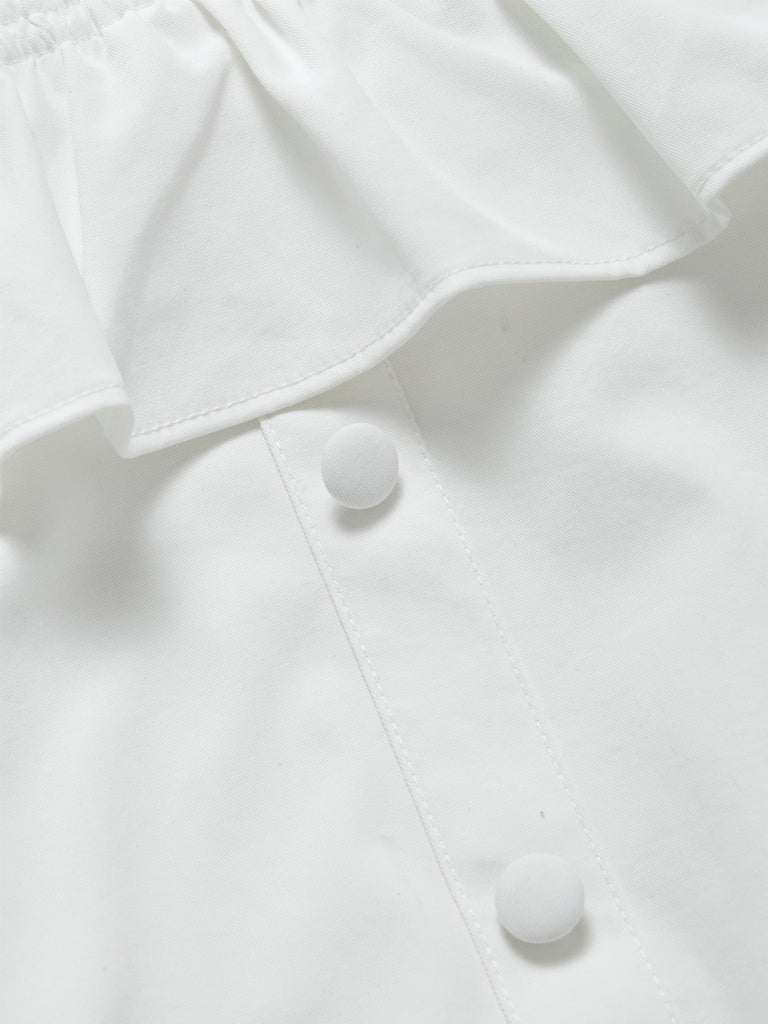 [Prévente] Crop Top Blanc Épaules Dénudées à Volants Années 1950 6