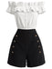 [Prévente] 2PCS Crop Top Épaules Dénudées à Volants Boutonné & Short Années 1950 2