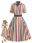 [Prévente] Robe chemise boutonnée rayures verticales et ceinture années 1930