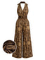 [Prévente] Combinaison marron bohème motif floral décolleté V dos nu à nouer et ceinture années 70