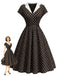 [Prévente] Robe Évasée Marron à Pois Col Cranté Manches Courtes Années 1950