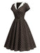 [Prévente] Robe Évasée Marron à Pois Col Cranté Manches Courtes Années 1950 3
