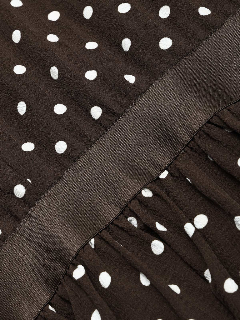 [Prévente] Robe Évasée Marron à Pois Col Cranté Manches Courtes Années 1950 6