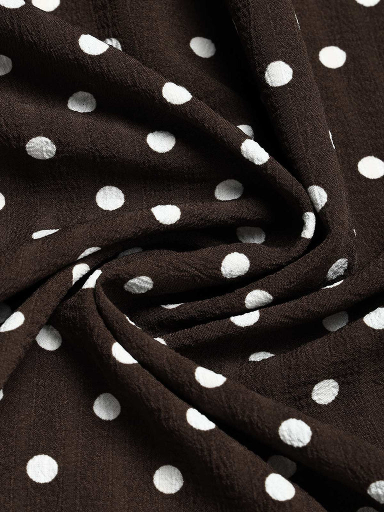 [Prévente] Robe Évasée Marron à Pois Col Cranté Manches Courtes Années 1950 7