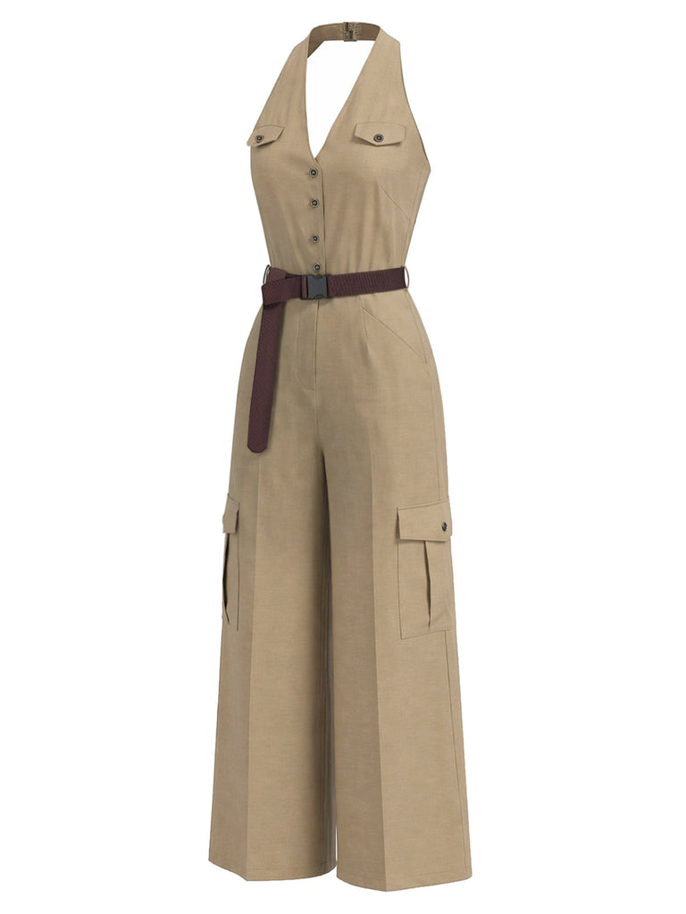 [Prévente] Combinaison Cargo Café Clair Dos-Nu Col V Années 1940 3