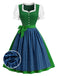 [Prévente] 2PCS Vert Bleu Dirndl Manches Bouffantes Robe Folk Années 1950