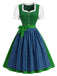 [Prévente] 2PCS Vert Bleu Dirndl Manches Bouffantes Robe Folk Années 1950